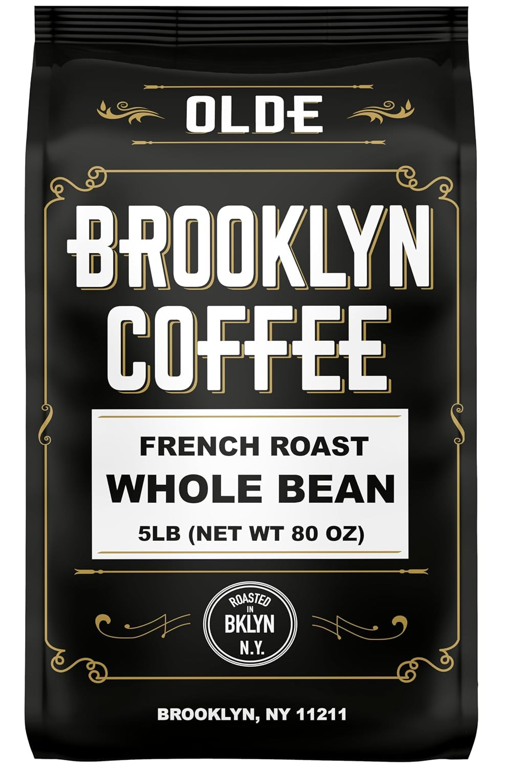 BROOKLYN COFFEE Whole Bean, French Dark Roast (5Lb) Silky Smooth, Bold, Balanced