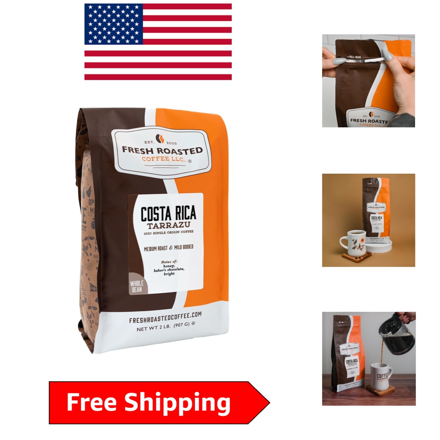 Intensely Flavorful Costa Rican Tarrazu Coffee, Medium Roast – 2 lb Whole Beans