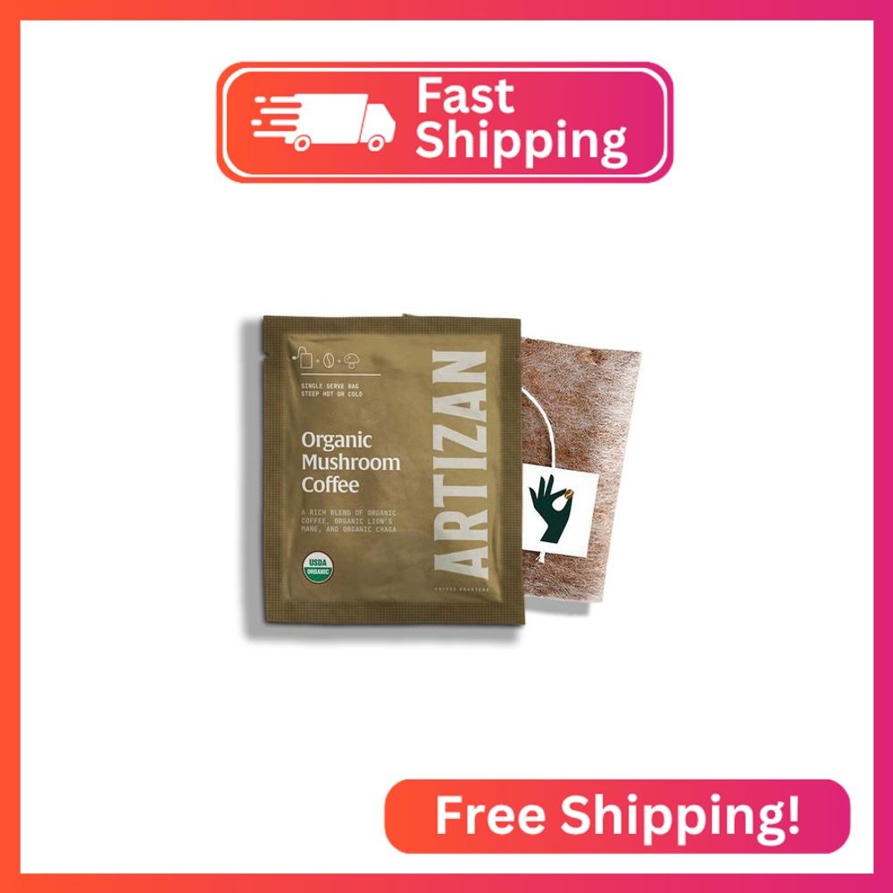 Artizan Organic Single-Serve Mushroom Coffee Bags – Lion’s Mane + Chaga | Half C