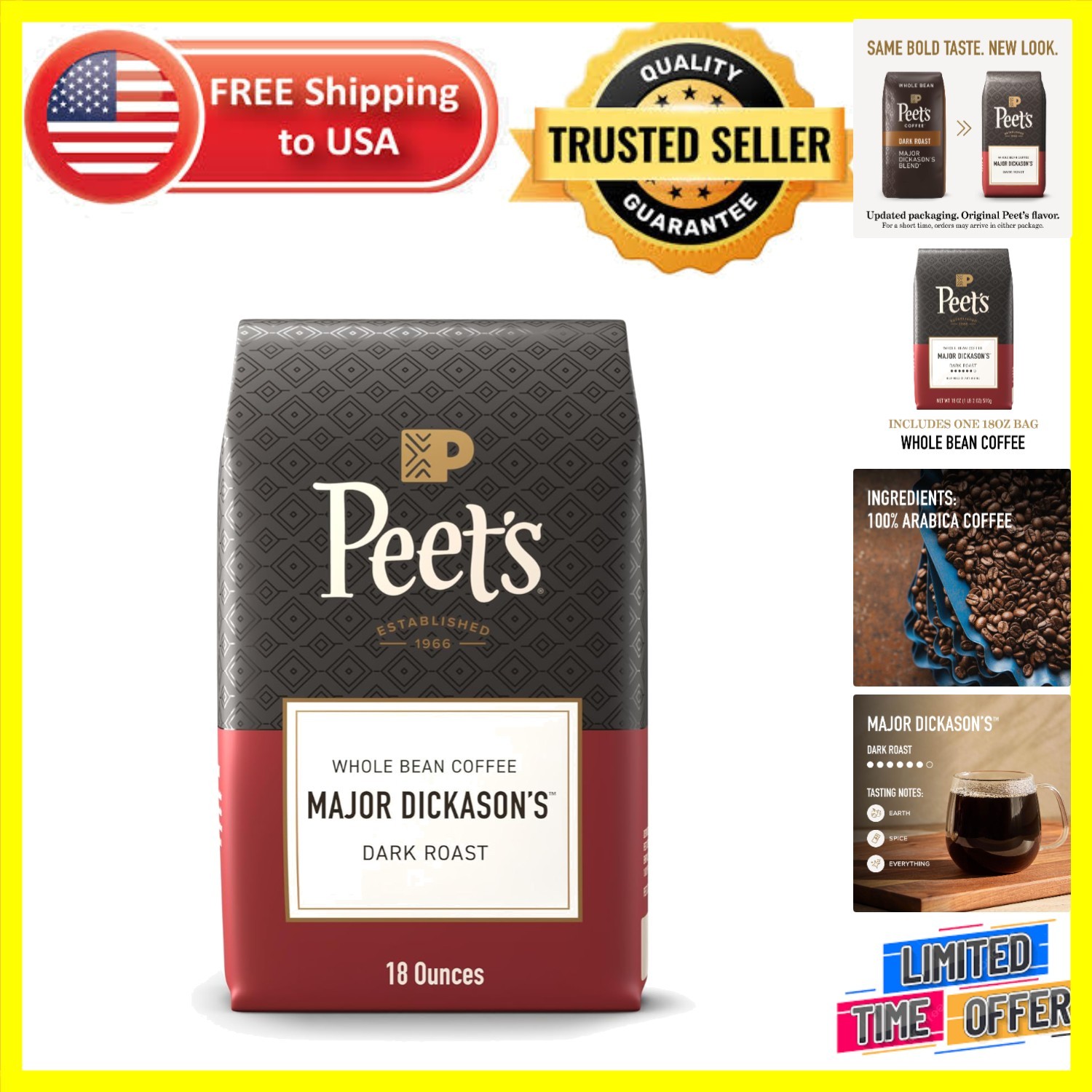 Crafted for Perfection: Major Dickason’s Blend Dark Roast Coffee 18 Ounce Bag