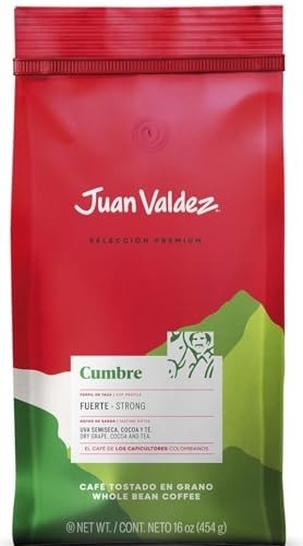 Whole Bean Coffee Dark Roast 100 Colombian 16 oz Bag Cumbre Dry Grape Cocoa Tea