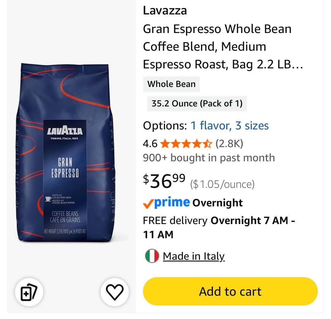 Lavazza Caffe Espresso 2.2lbs. Coffee Beans