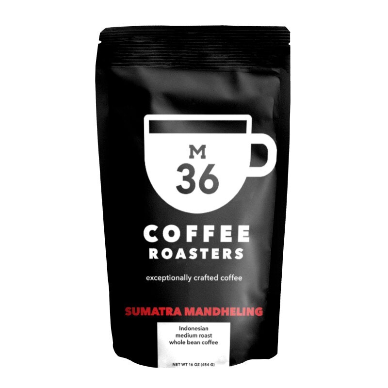 M-36 Sumatra Mandheling Whole Bean Coffee, Six 1 LB Zip Bags