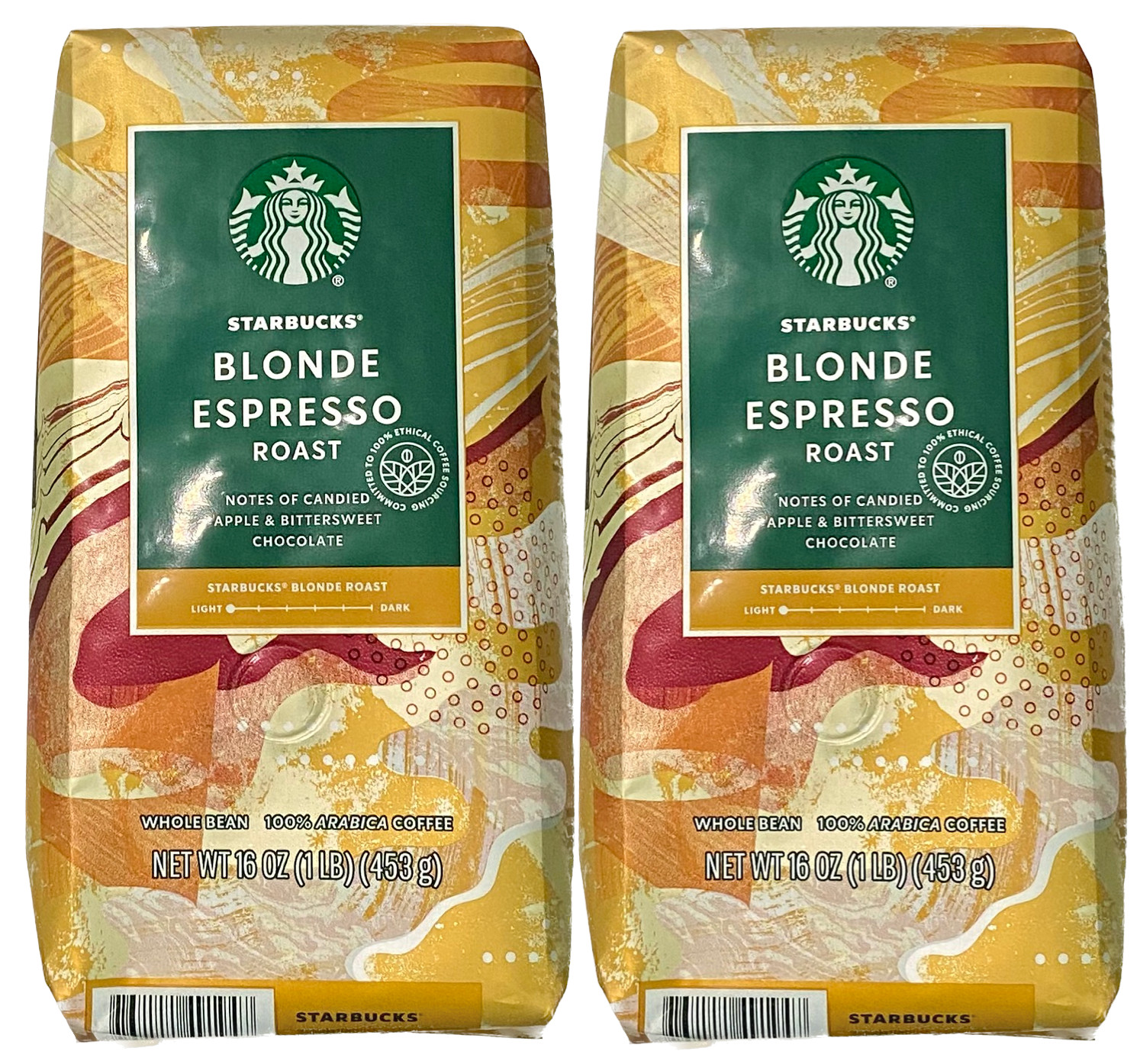 TWO Starbucks Blonde Espresso Whole Bean Coffee 1lb 16oz 453g Bag Light Roast