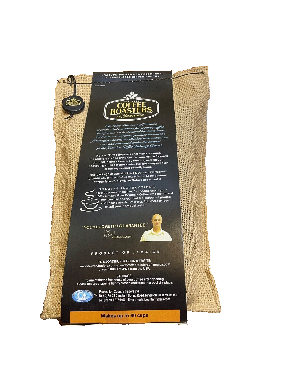 100% Jamaica Blue Mountain Coffee, Certified, Medium Whole,Beans – 16 oz/454g