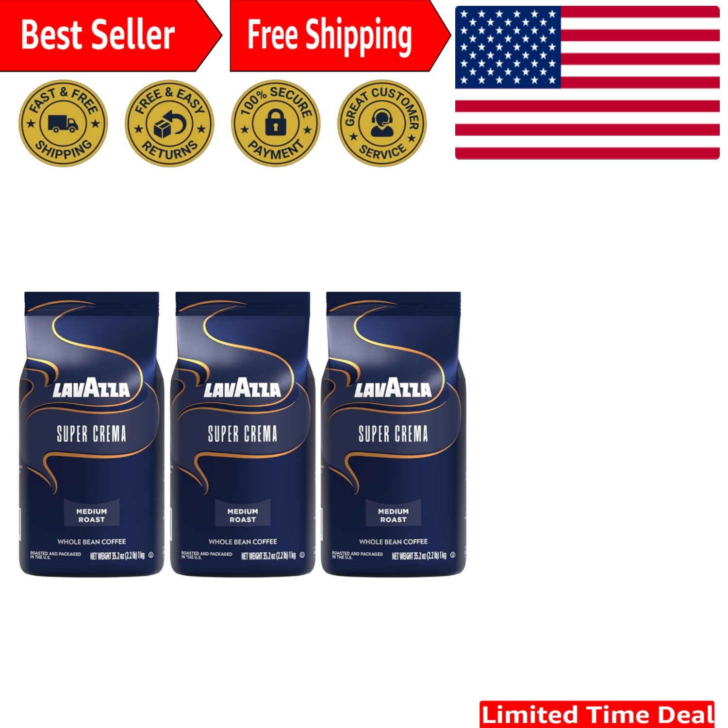 Experience Bold Espresso: 3-Pack Super Crema Whole Beans – Hazelnut Brown Sugar