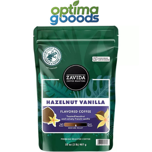Zavida Whole Bean Coffee Hazelnut Vanilla 32 oz Fresh Premium Roast