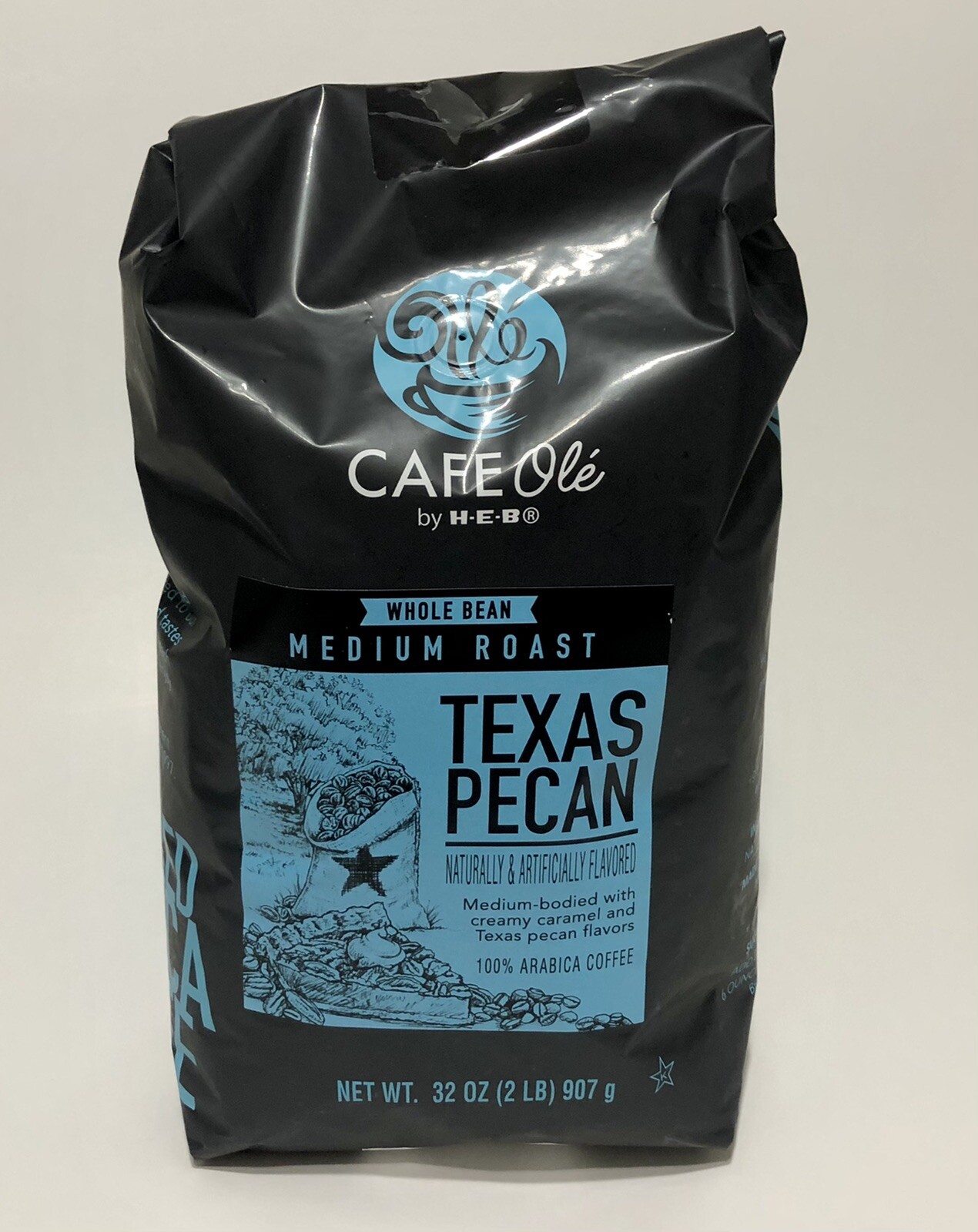 HEB 32 Oz Bag Texas Pecan CAFE Ole’ by H-E-B Whole Coffee Beans Medium Roast TX