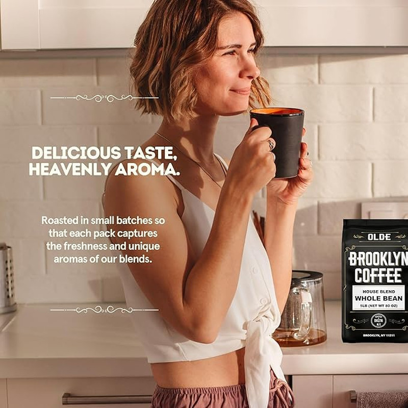 Brooklyn Coffee House Blend Medium Roast Whole Beans – Freshly Roasted 5Lb