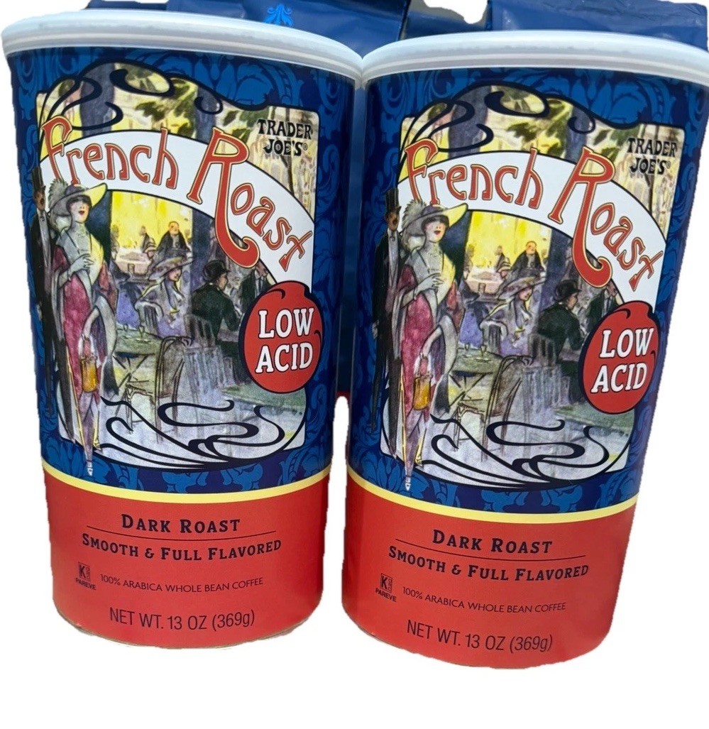 2 Packs Trader Joe’s Low Acid French Roast Whole Bean Coffee 13 oz Each Pack