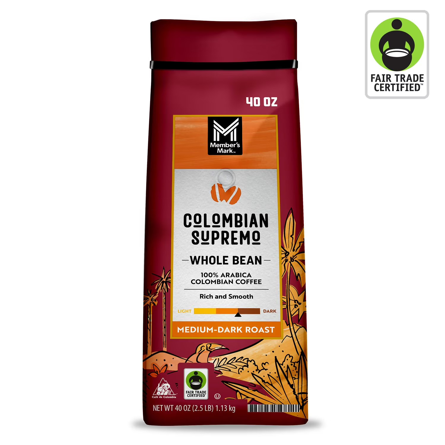 3-PACK Member’s Mark Colombian Supremo Whole Bean Coffee 40oz x3 (7.5 lb)