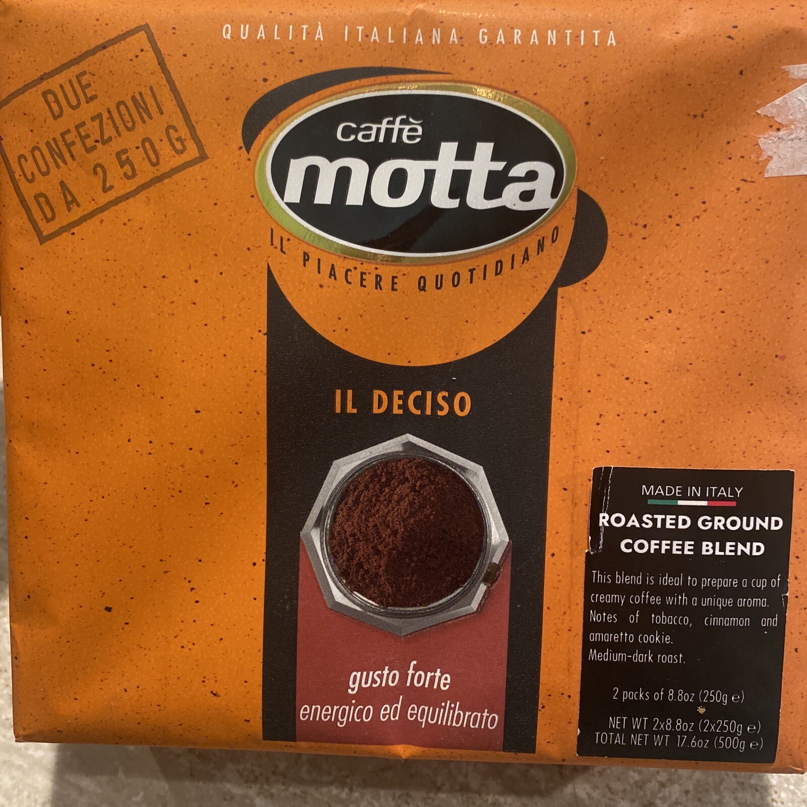 Caffe Motta Italian Gusto Forte Ground Coffe 2- 8.8 Oz Packs 17.6 Oz 500g