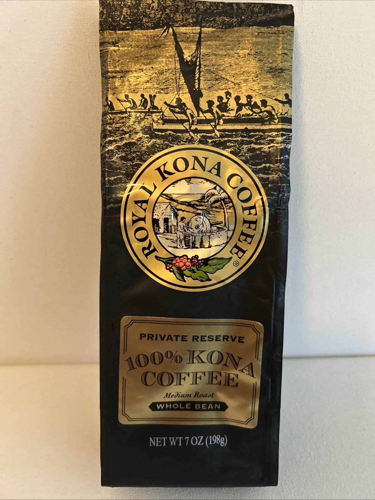 100% Royal Kona Coffee, Medium Roast, Whole Bean 7oz, Fresh Bb2/27 Free Shipping
