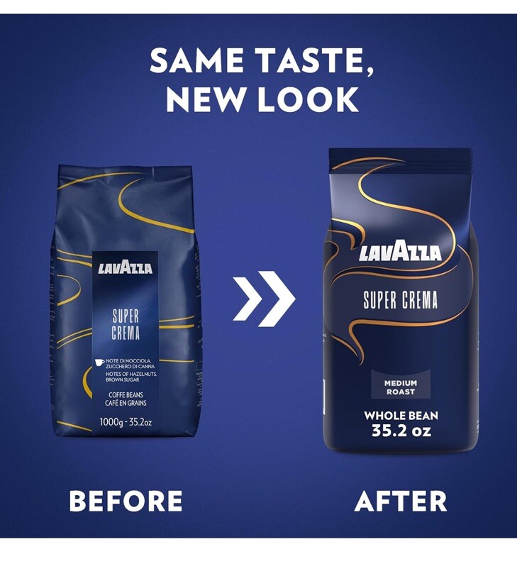 Lavazza Super Crema – Whole Bean Coffee Blend, Medium Light Espresso Roast 2.2lb