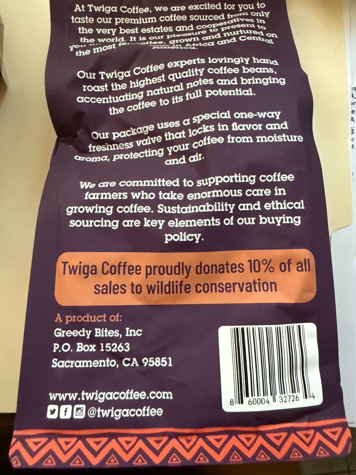 Twiga Ethiopian Yirgacheffe Coffee Beans – Organic Medium – Best By 06/20/2026