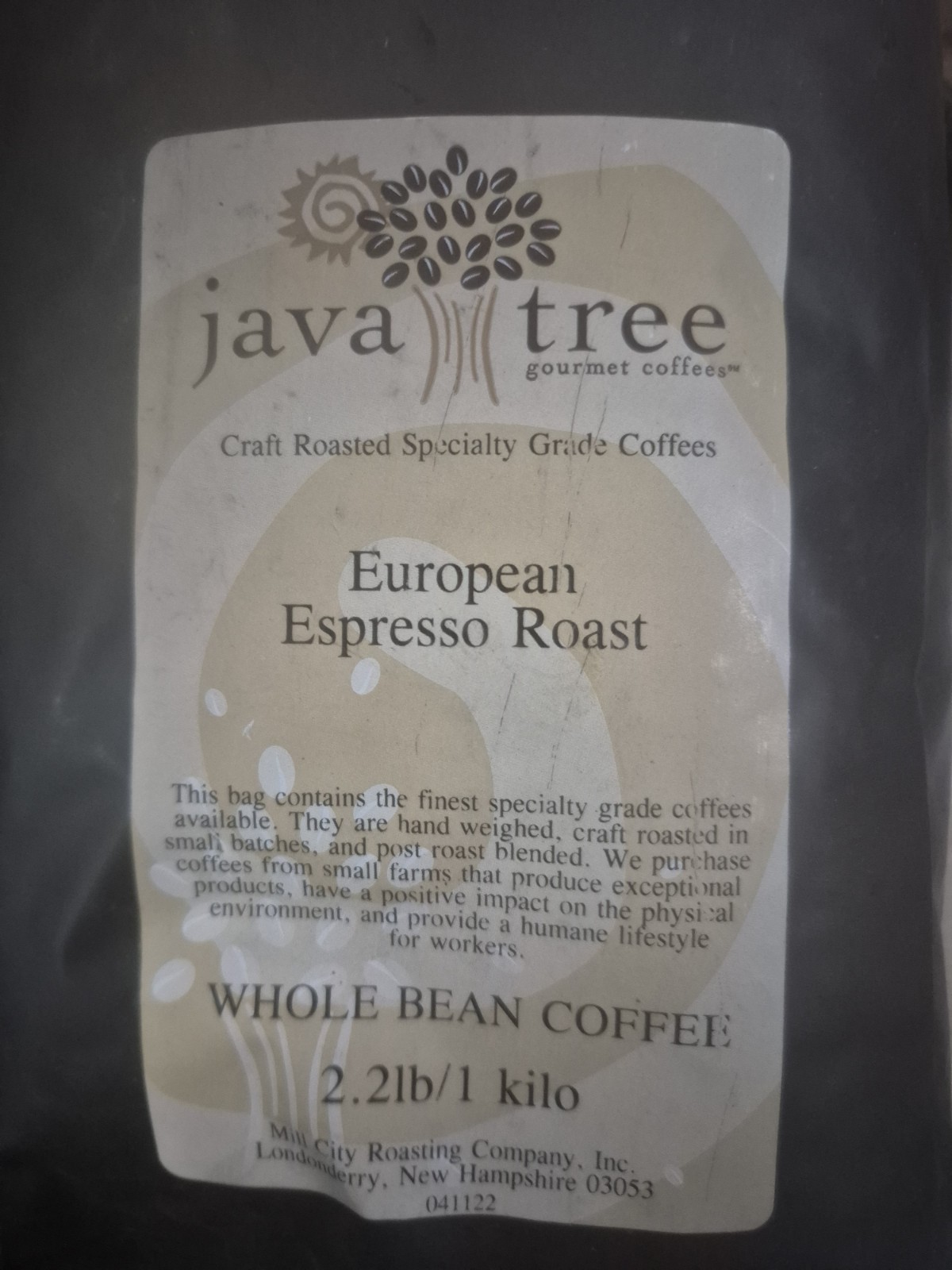 JAVA TREE EUROPEAN ESPRESSO ROAST WHOLE BEAN COFFEE 2.2 LBS
