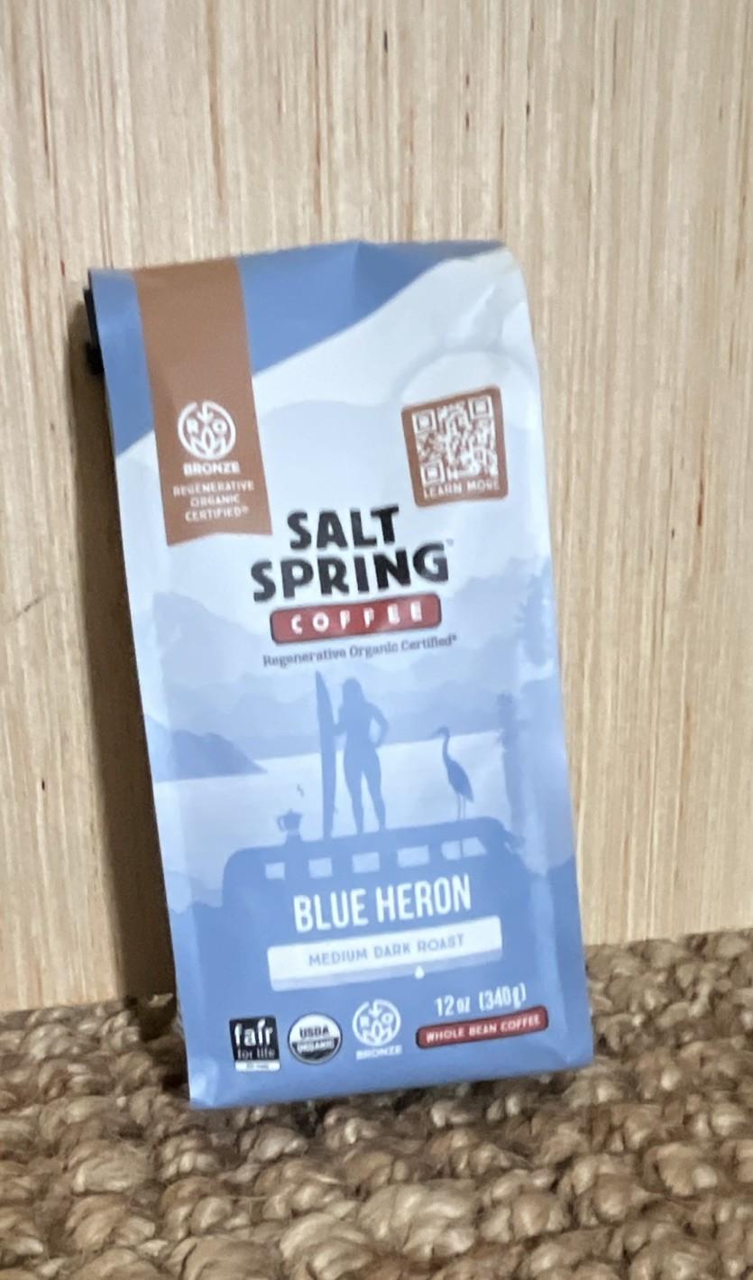 Salt Spring Coffee Blue Heron Medium Dark Roast Whole Bean Organic 12 oz (340 g)