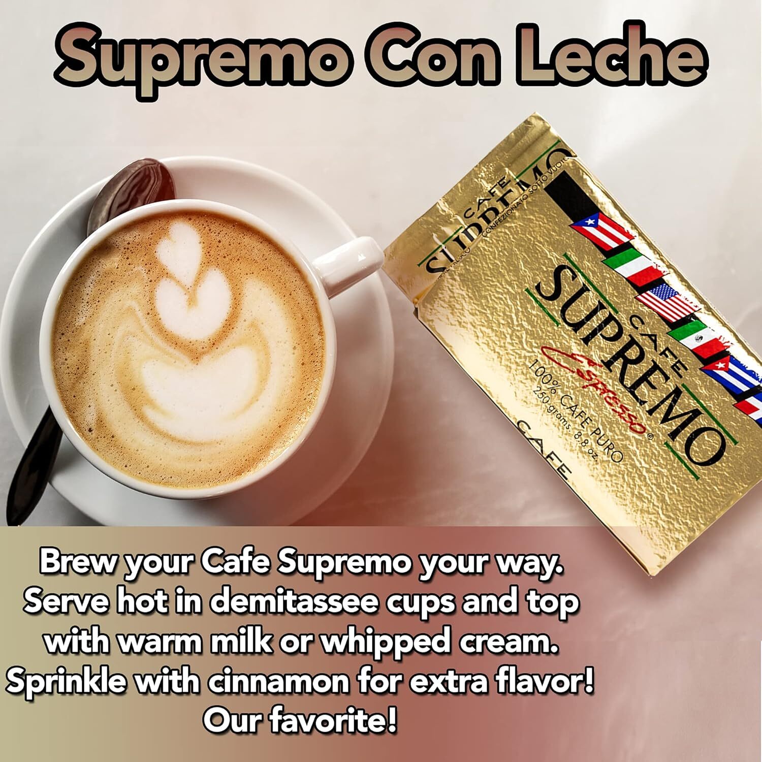 2 Pack – Cafe Supremo 100% Espresso Coffee, Dark Roast Latin Flavor – 8.8oz
