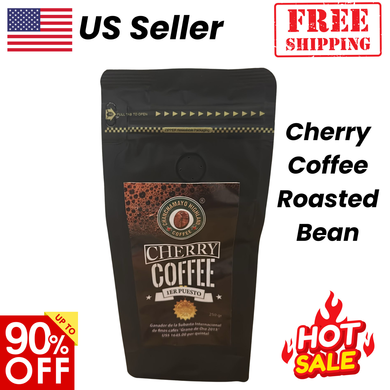 Cherry Coffee Roasted Bean From Peru Premium Roast 250g Pack Home Arabica Gift