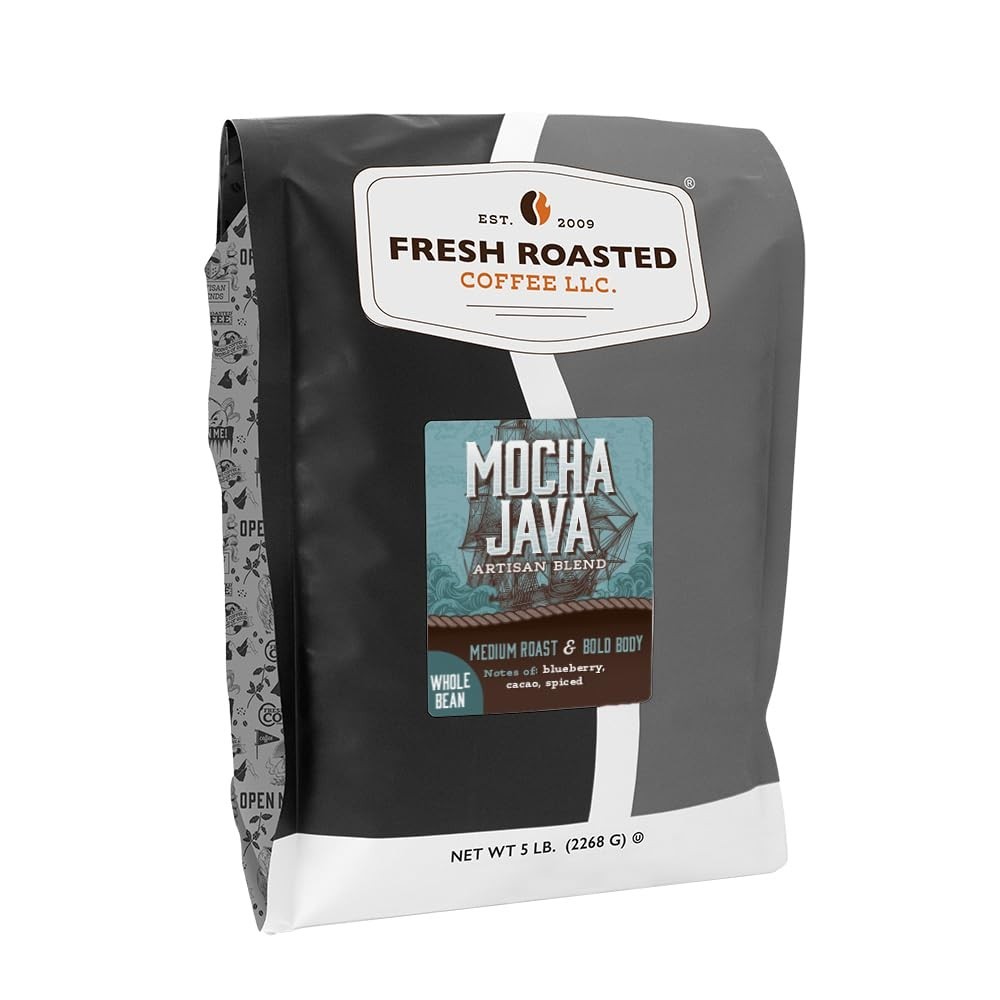 Kosher Mocha Java Coffee Beans – 80oz Medium Roast, Artisan Blend, Cacao Flavor