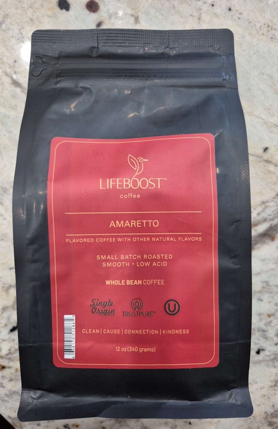 LIFEBOOST Whole Bean or Ground AMARETTO Coffee Low Acid Single Origin Organic