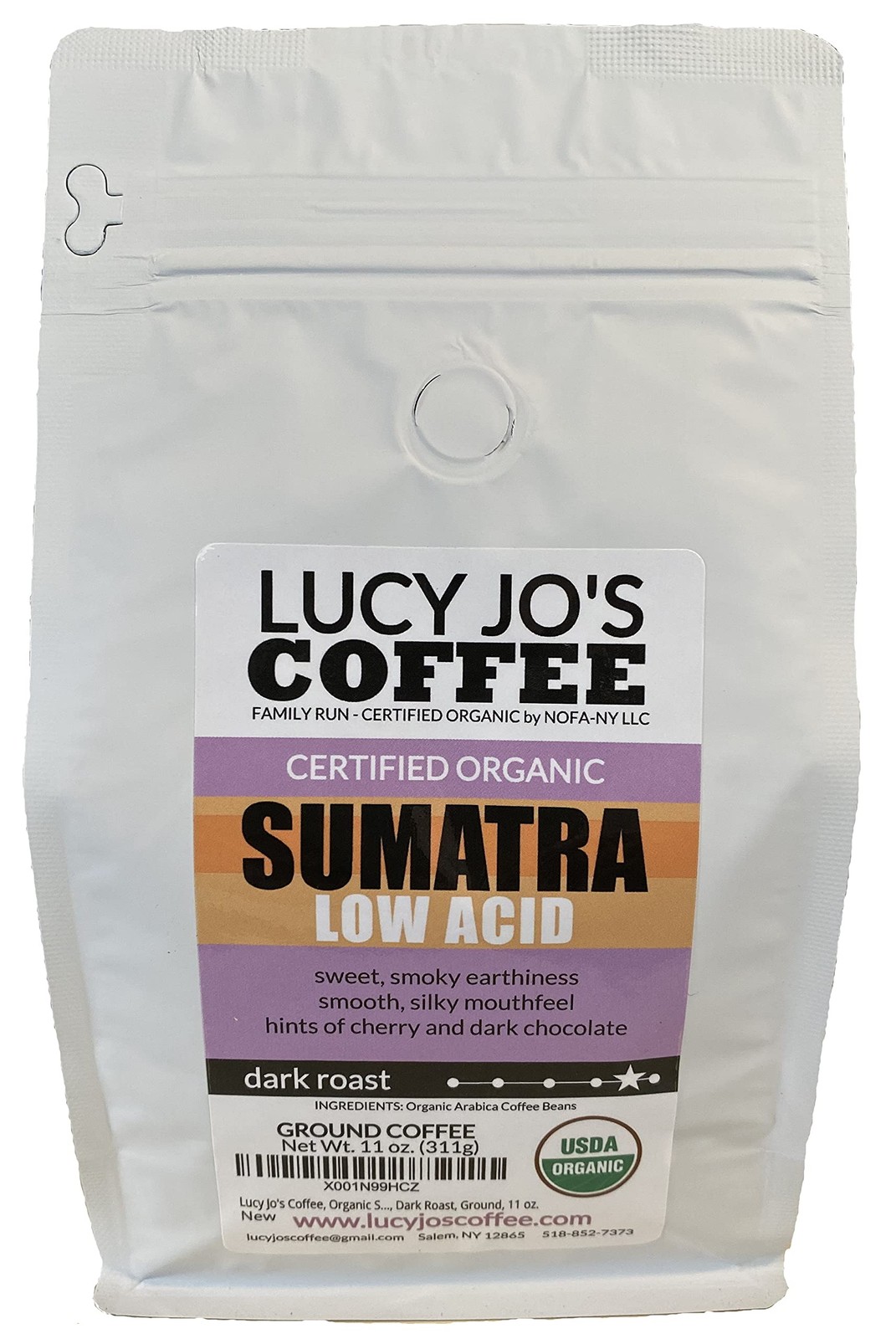 Organic Sumatra, Low Acid, Dark Roast, Ground, 11 oz.