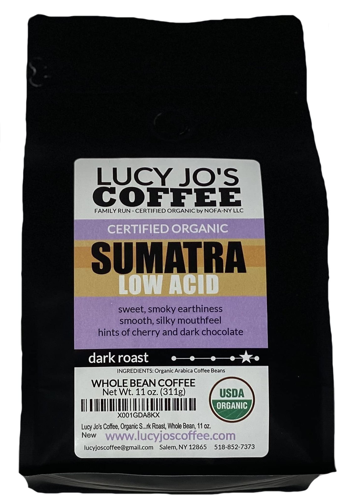 , Organic Sumatra, Low Acid, Dark Roast, Whole Bean, 11 oz.