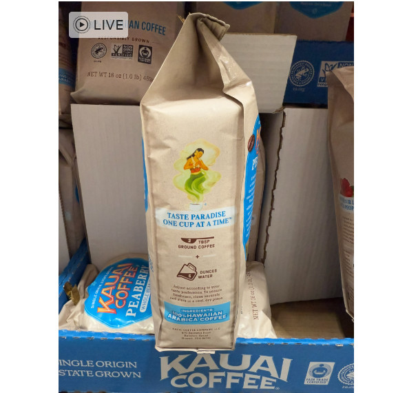 Kauai Coffee 100% Hawaiian Peaberry Whole Bean Coffee – 16 oz (1 bag)