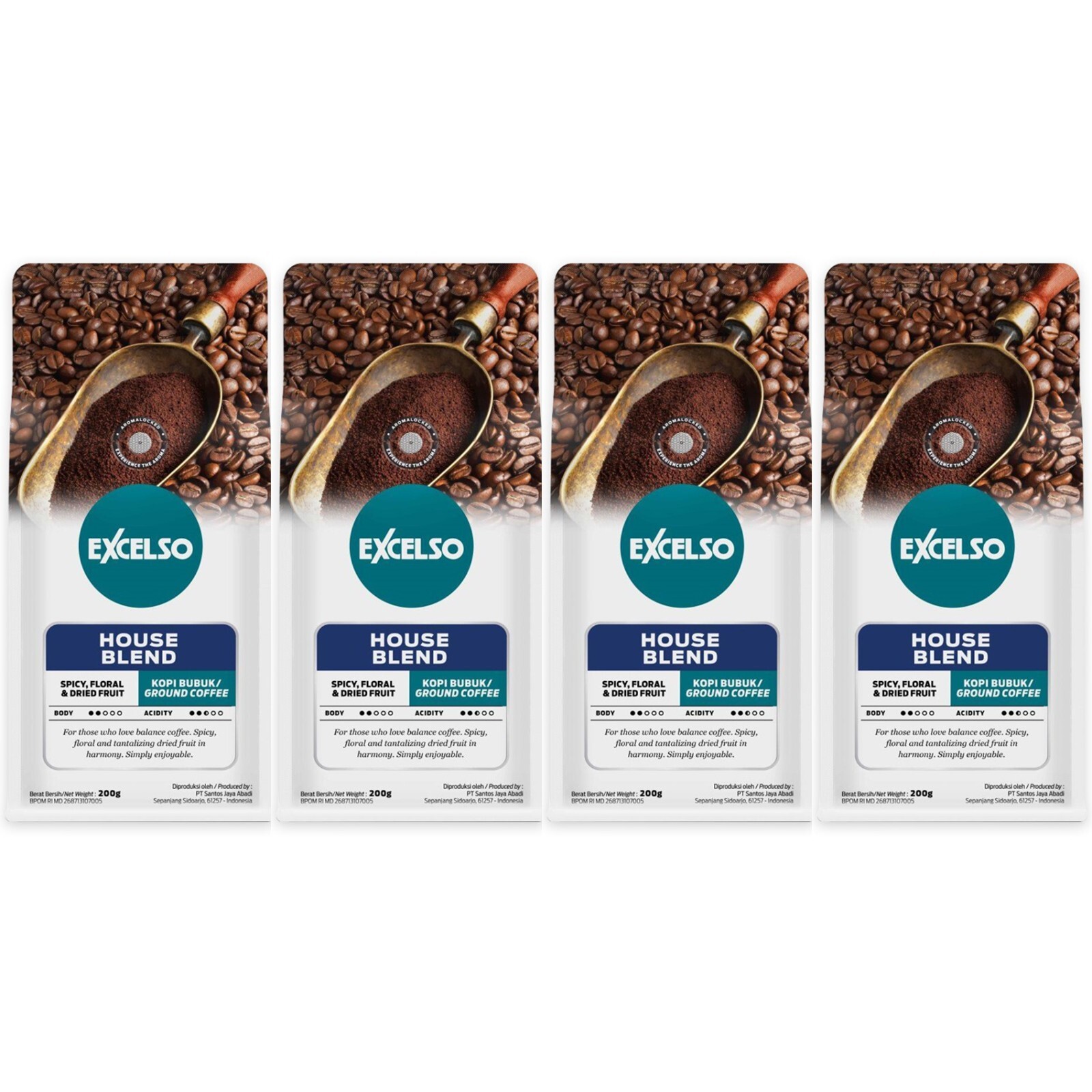 EXCELSO Indonesia Coffee House Blend 200g Pack of 4 Whole Beans or Ground Coffee