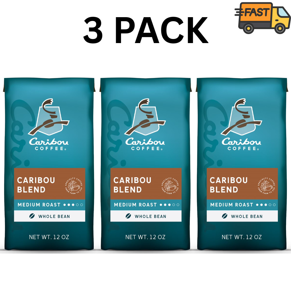 3 Pack Caribou Coffee Caribou Blend Whole Bean Medium Roast 12 oz