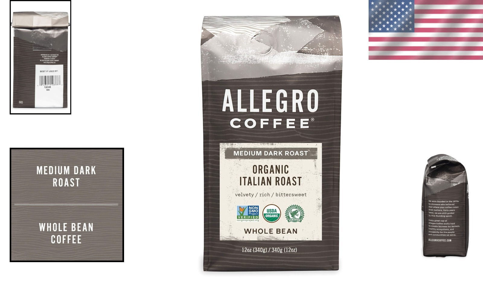 Rainforest Alliance Certified Organic Italian Roast Whole Bean Coffee, 12 oz