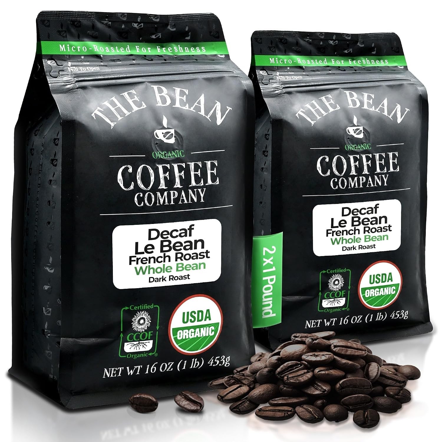 Organic Coffee Company Water Processed DECAF Le Bean Dark French Roast Pack of 2
