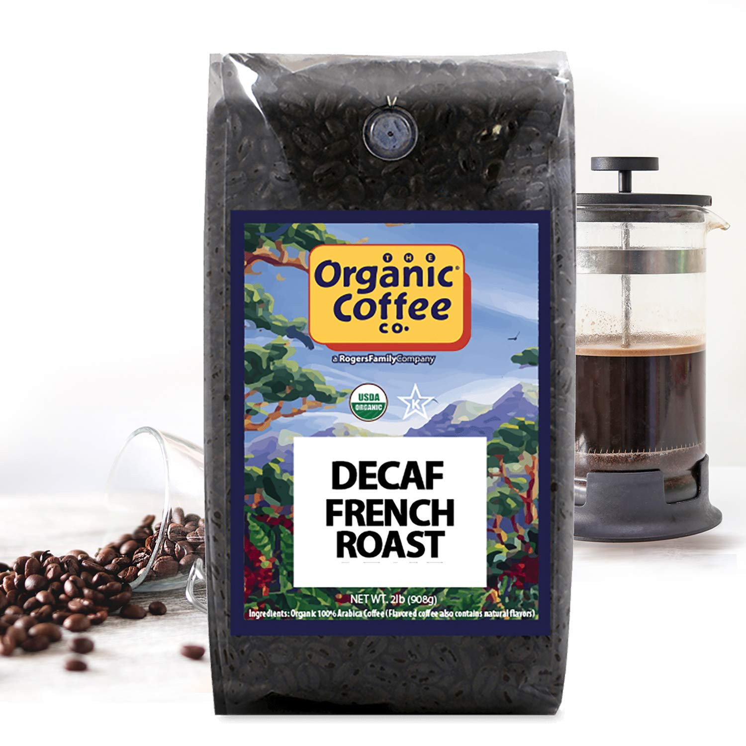 DECAF French Roast Whole Bean Coffee 2LB Dark Roast