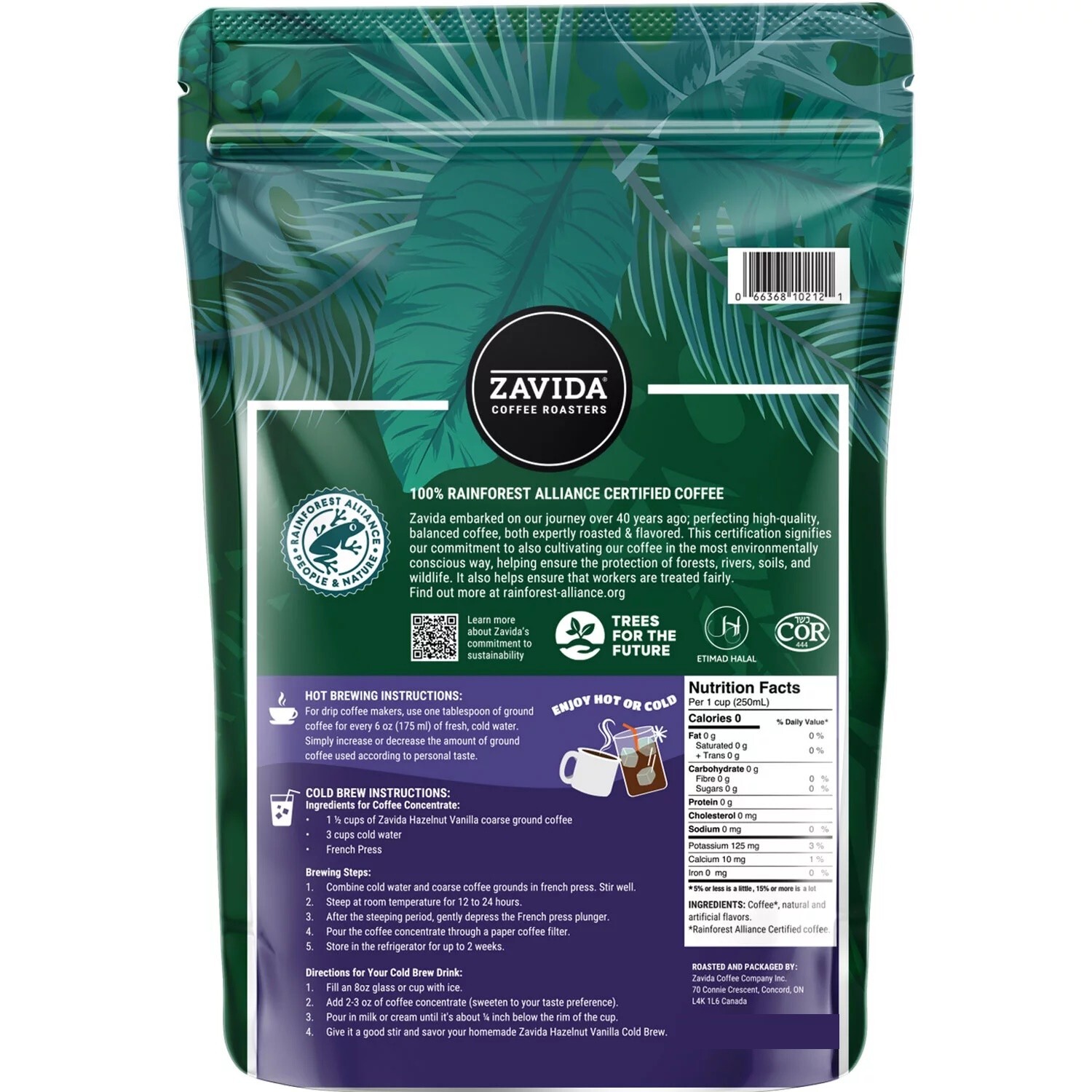 Zavida Coffee Whole Bean Coffee, Hazelnut Vanilla (32 oz.)