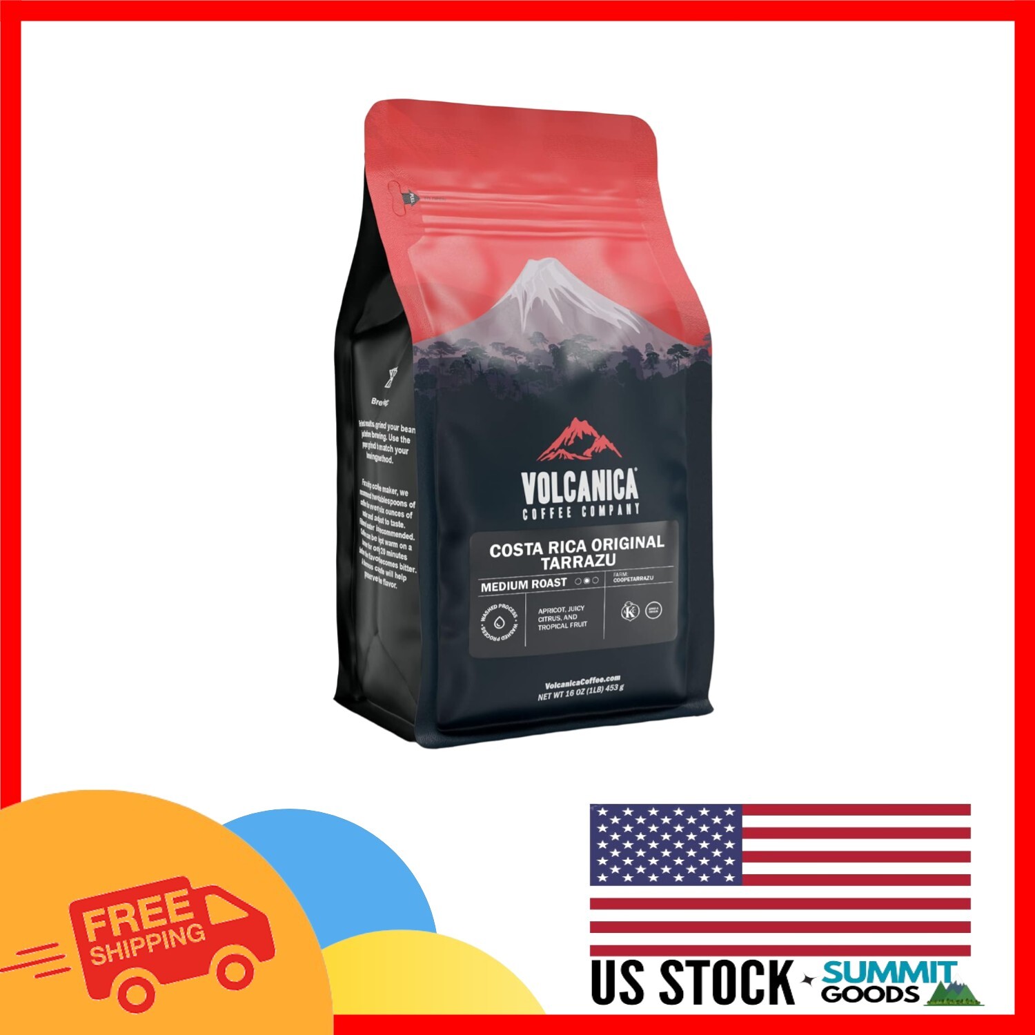 100% Pure Costa Rica Tarrazu Coffee, Rich Flavor with Chocolate Notes, 16oz