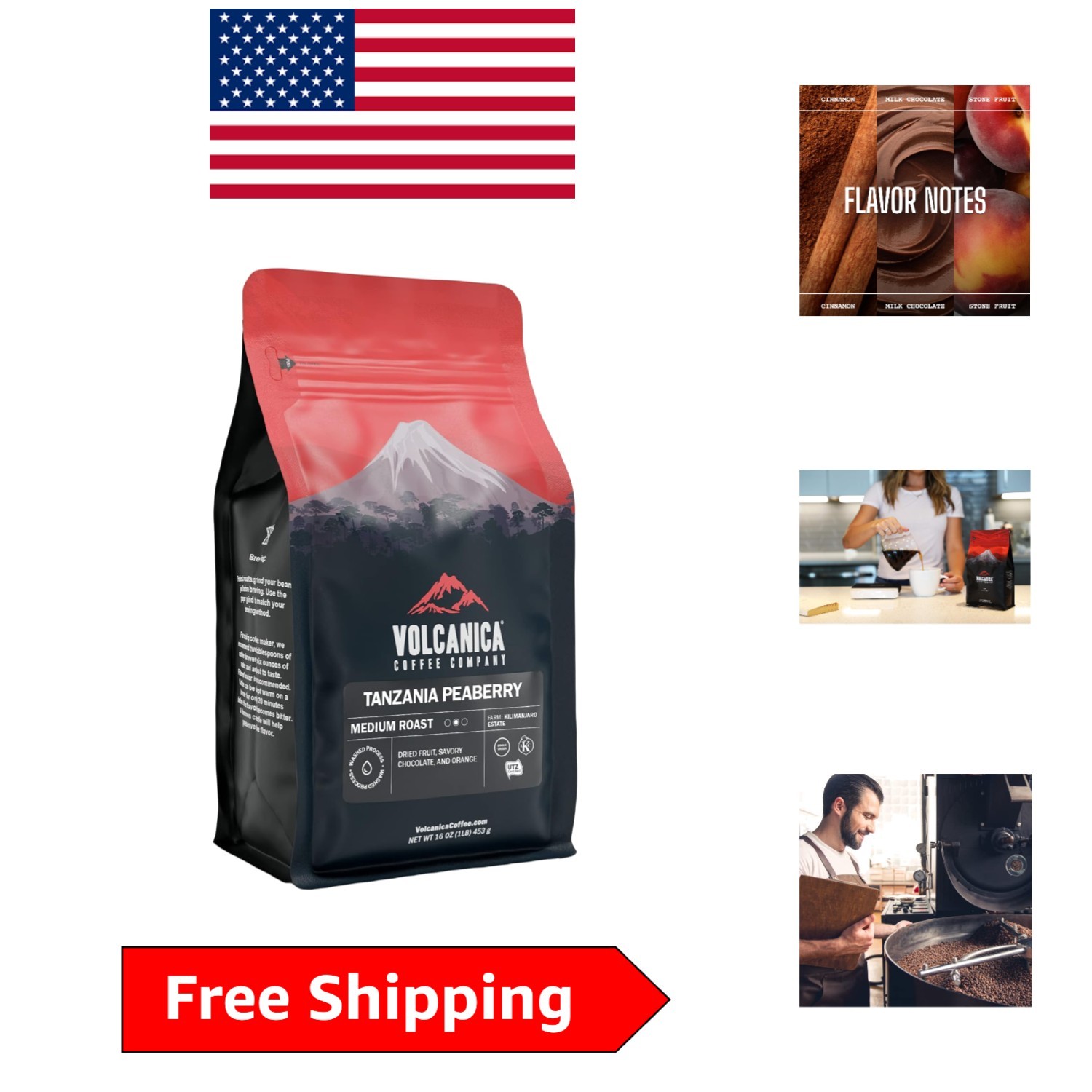 Savor Freshly Roasted Tanzanian Peaberry Coffee, 16oz Whole Bean Delight