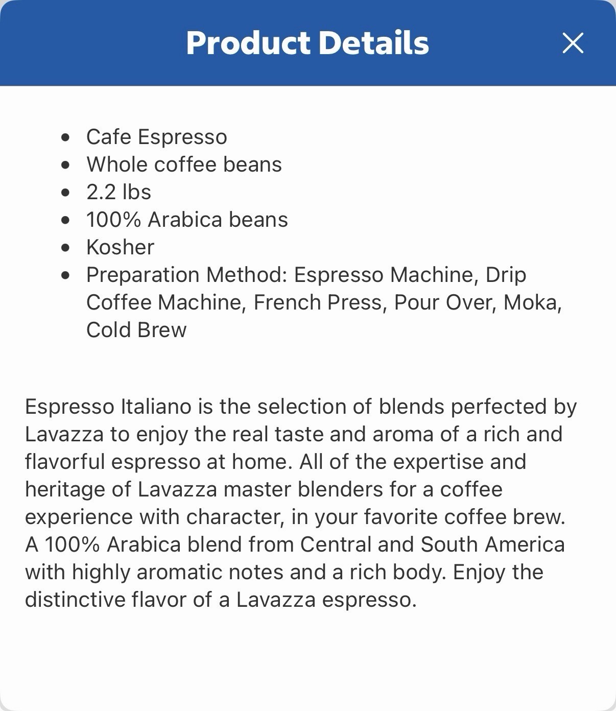 Lavazza Caffé Espresso 100%Premium Arabica Coffee, Whole Bean,
