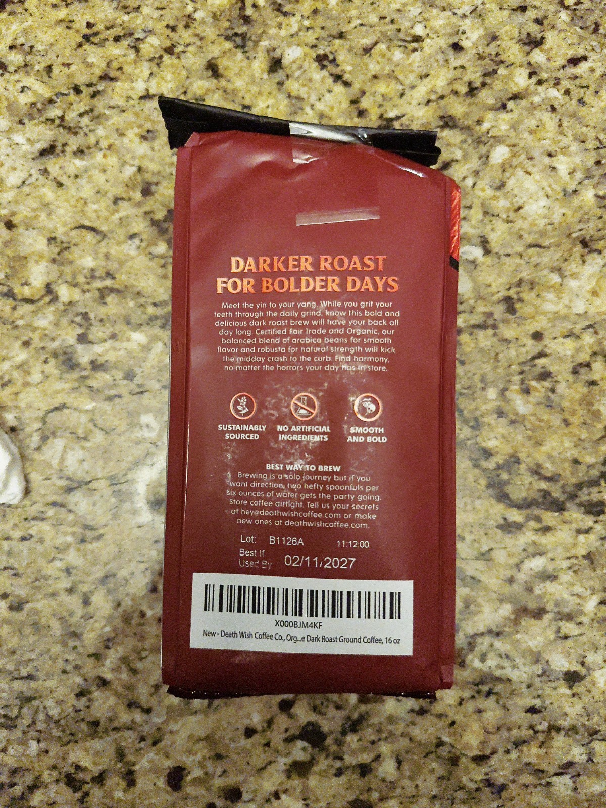 Death Wish Coffee, Organic and Fair Trade Dark Roast Ground Coffee, 16 oz