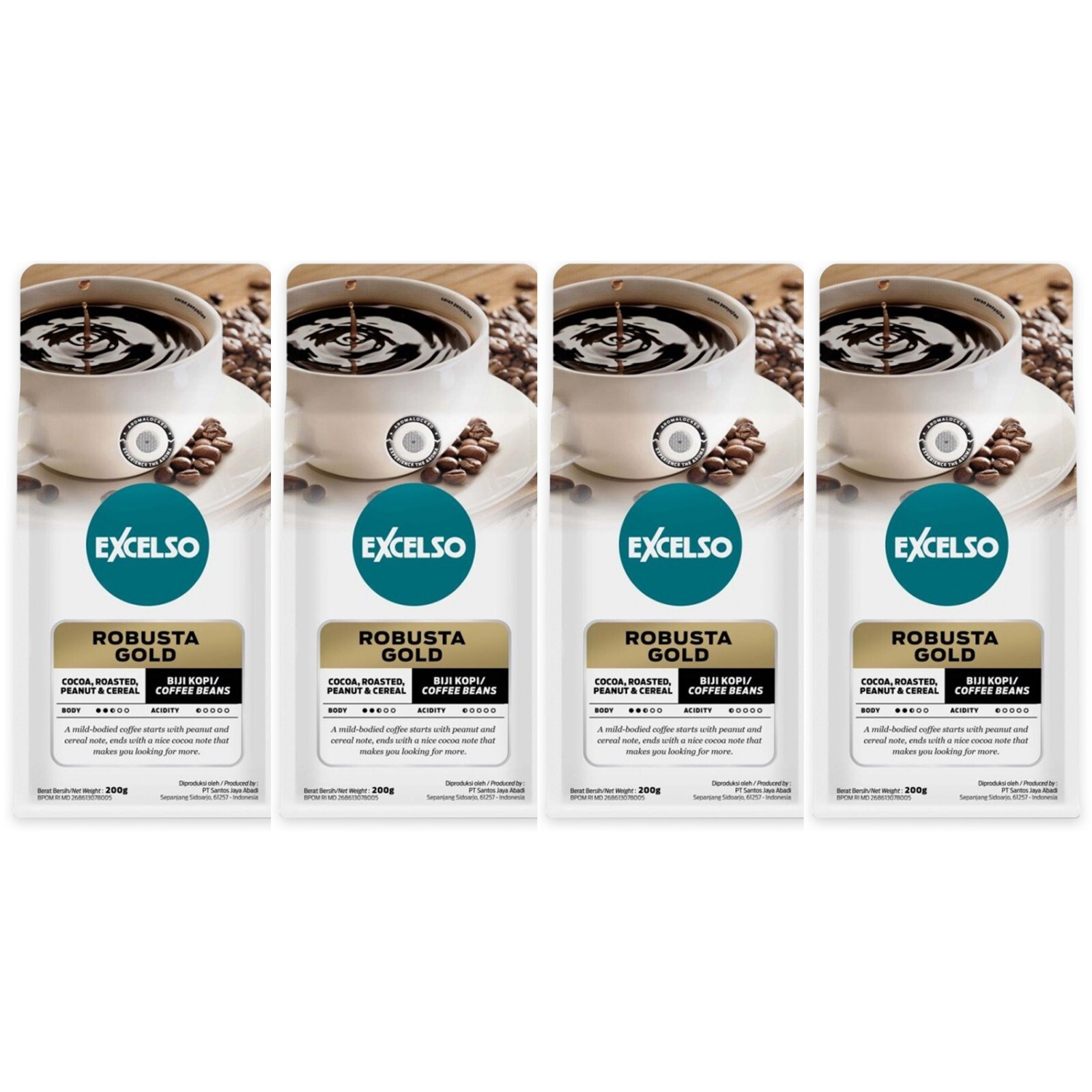 EXCELSO Indonesia Coffee Robusta Gold 200g Pack of 4 Whole Beans or Ground