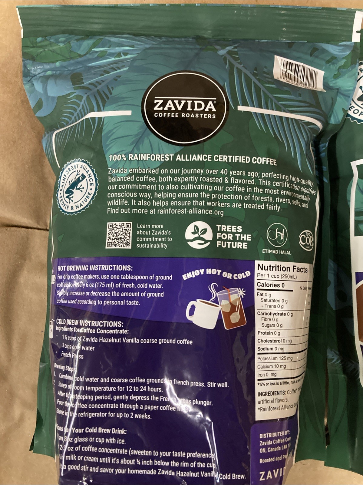 2 PACK – Zavida Coffee Whole Bean Coffee Hazelnut Vanilla 64 oz BB 9/19/2026