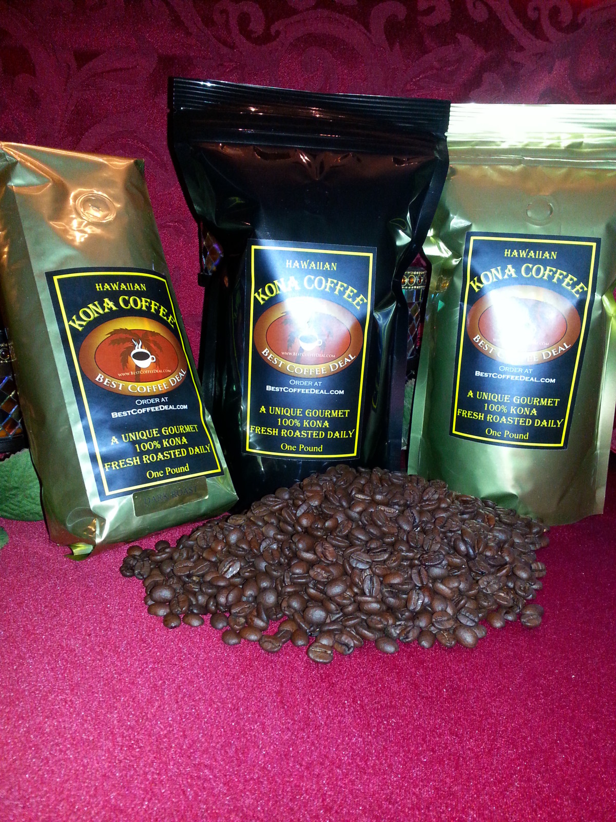100% Hawaiian Kona – Whole Bean Coffee – ONE POUND Bag Fresh Roasted