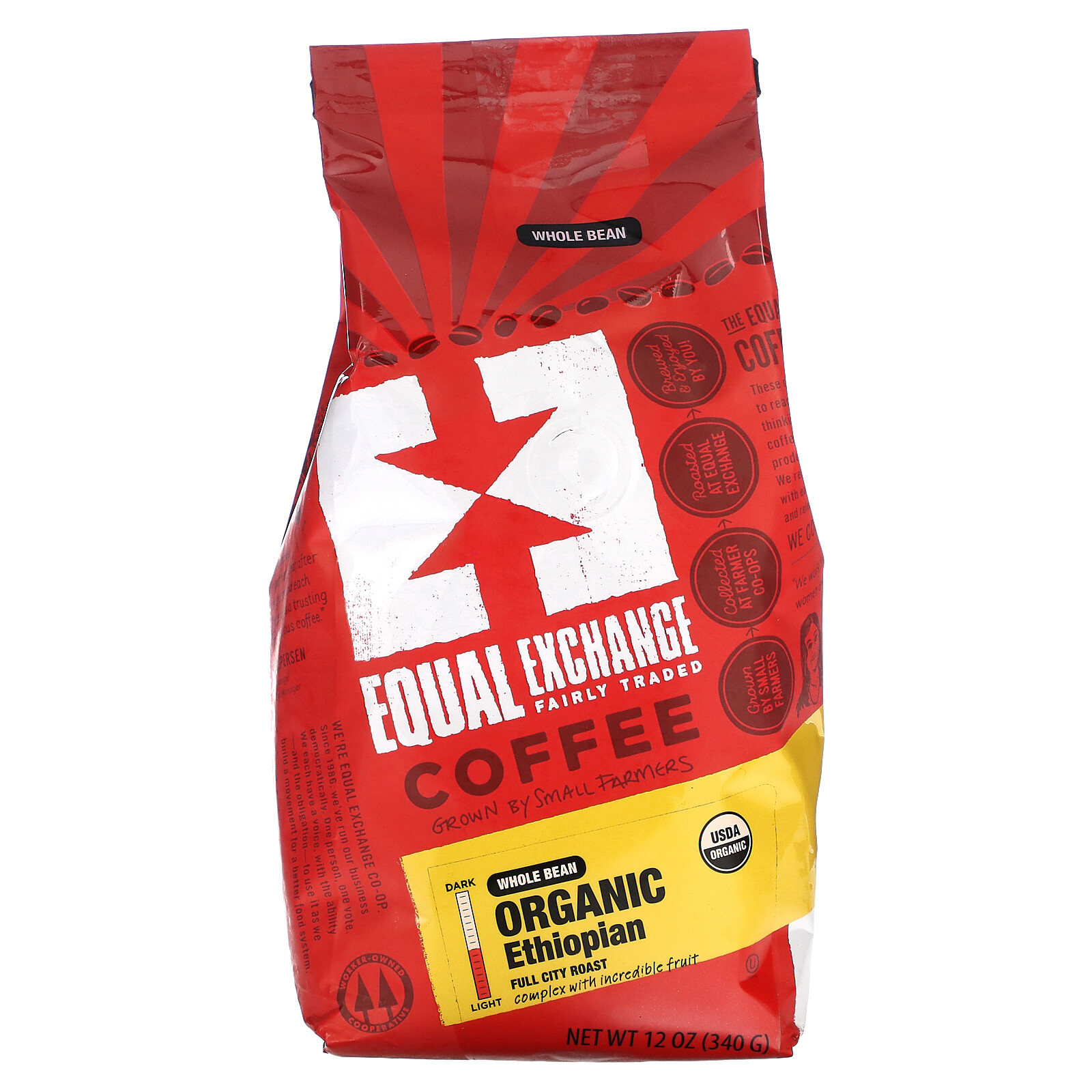 Organic Coffee, Ethiopian, Whole Bean, Full City Roast, 12 oz (340 g)