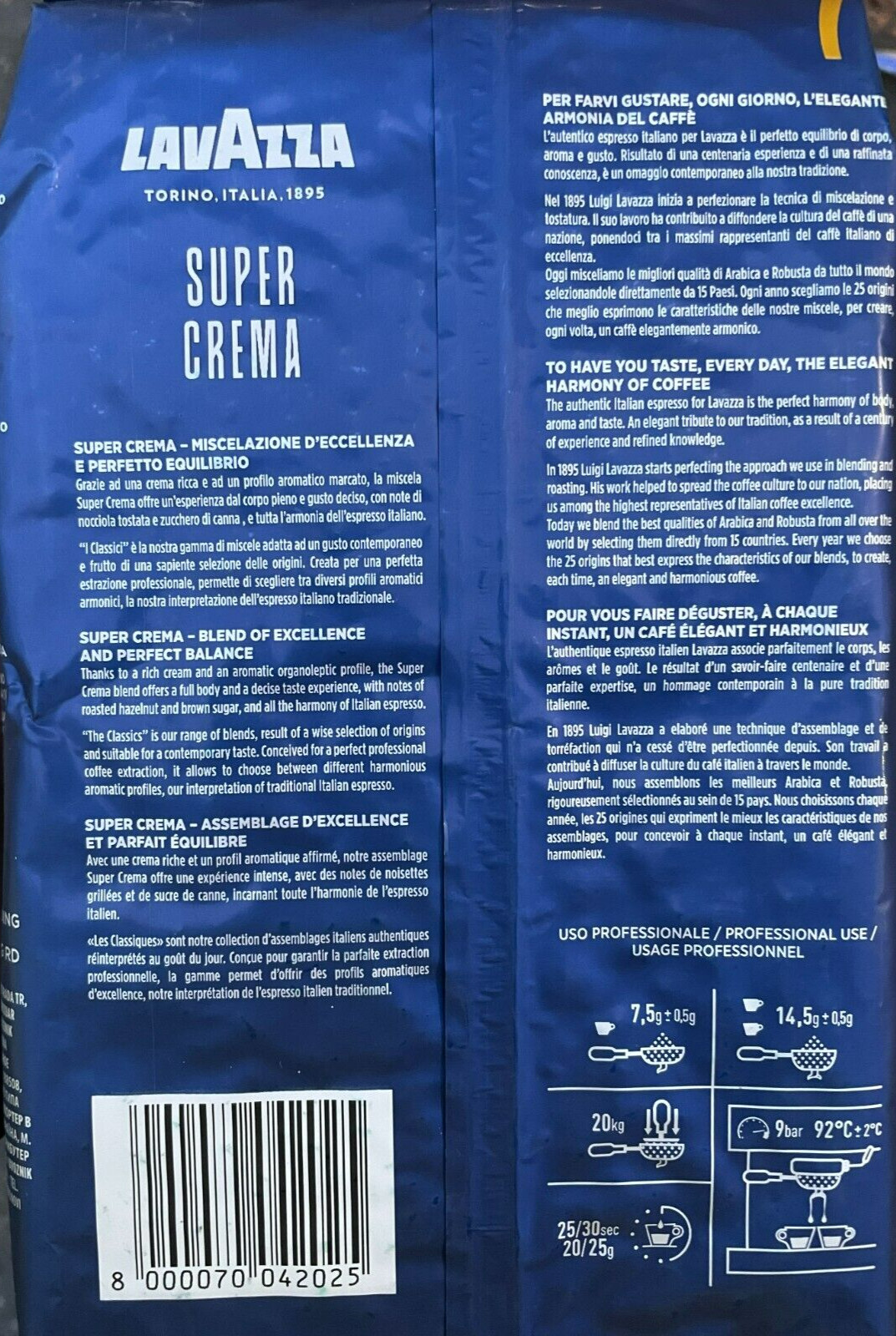 Lavazza – Super Crema – Note of Hazelnot and Brown Sugar Coffee Beans – 2.2 lb.