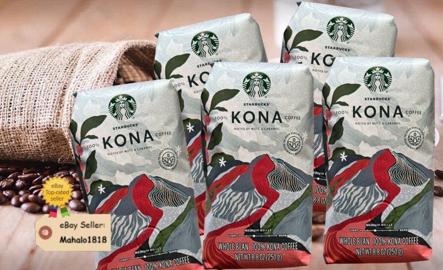 🌺 5 FRESH Starbucks 100% Kona Coffee Whole Bean 8.8oz Bag Hawaii GREAT DEAL!