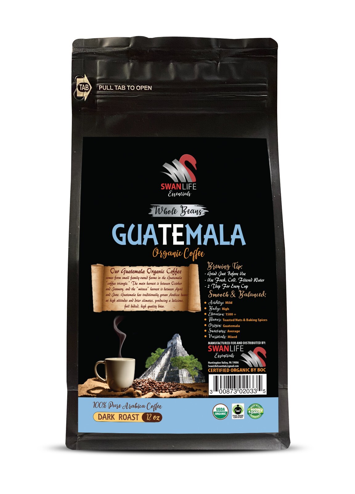 dark roast coffee beans – WHOLE BEANS – GUATEMALA COFFEE ORGANIC – 2 Bags