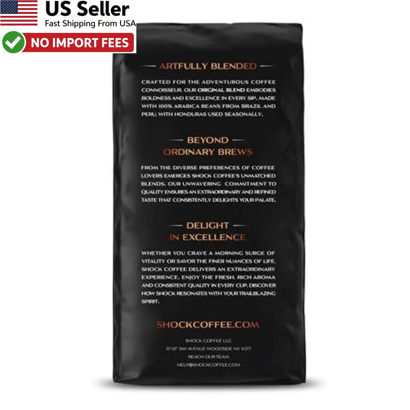 Shock Coffee Whole Bean High Caffeine All-Natural Strong Roast 1 Pound Bag USA