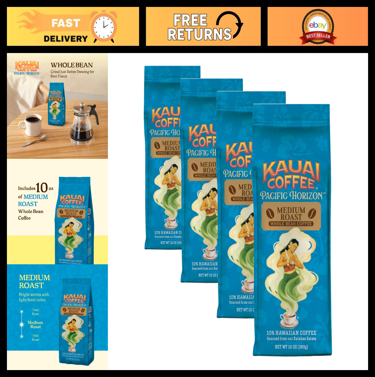 Whole Bean Coffee – Smooth Non-Bitter Arabica – Light Floral Notes & Bright Arom
