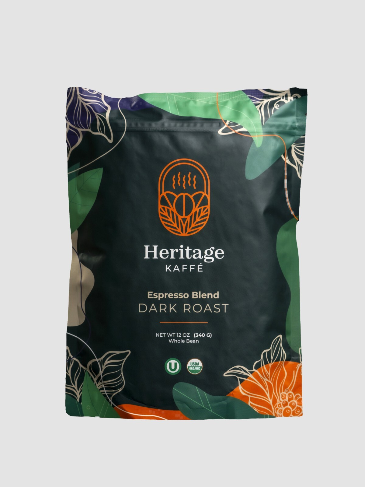 Heritage Kaffé, Robusta Whole Bean, Espresso Dark Roast, Organic, Kosher 12oz