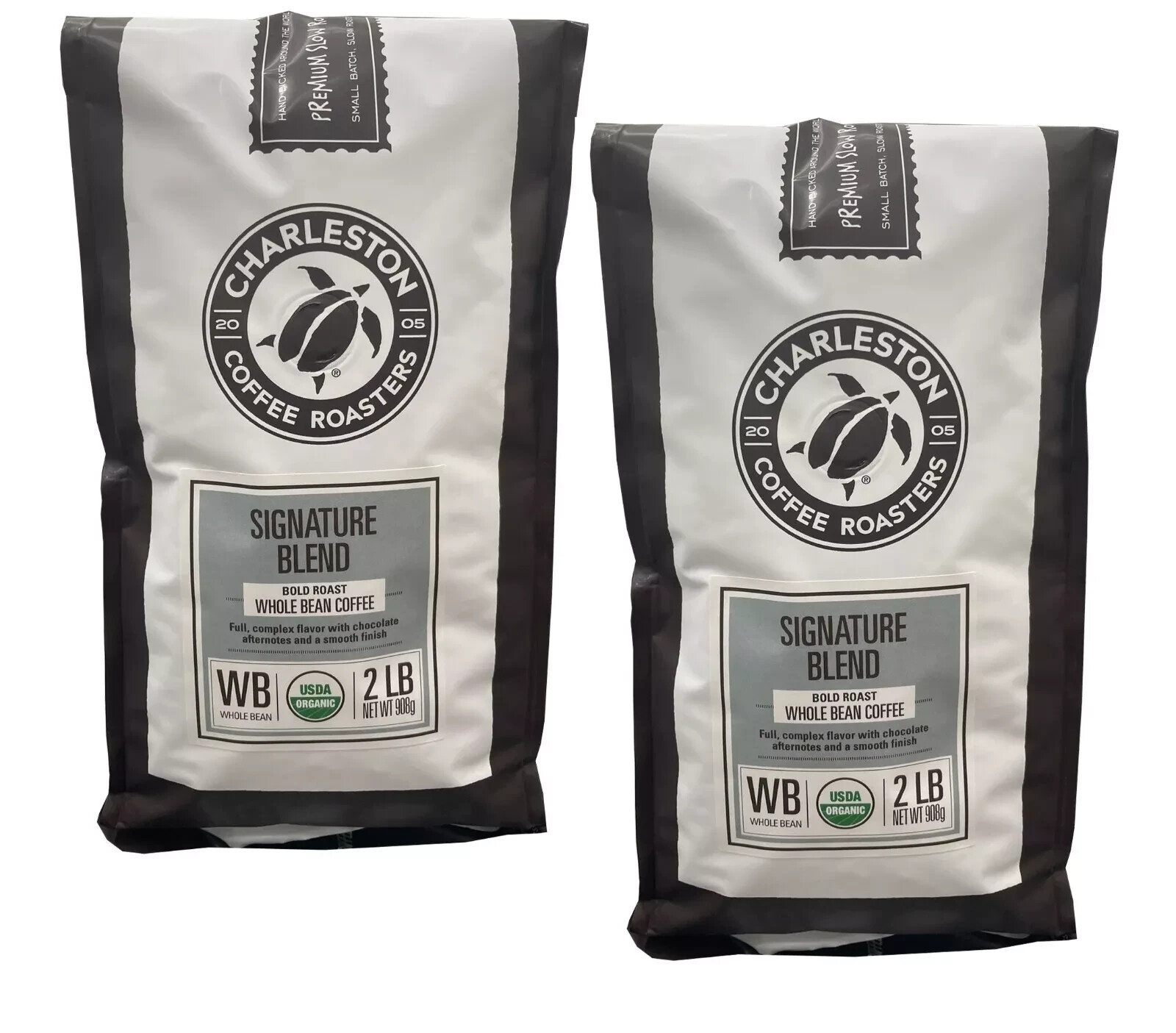 2 Packs Charleston Coffee Roasters Organic Dark Roast Signature Blend 2 Lb