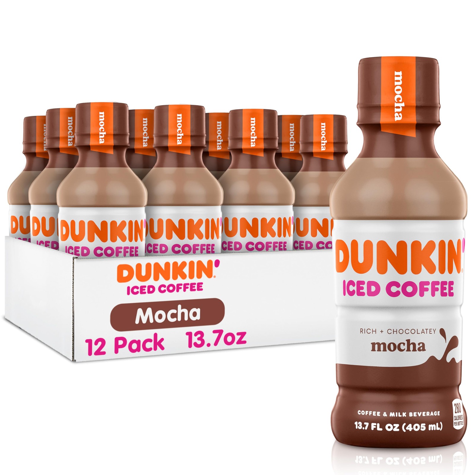Dunkin’ Mocha Iced Coffee Bottle, 13.7 fl oz, 12 Pack Fl Oz (Pack of 12)